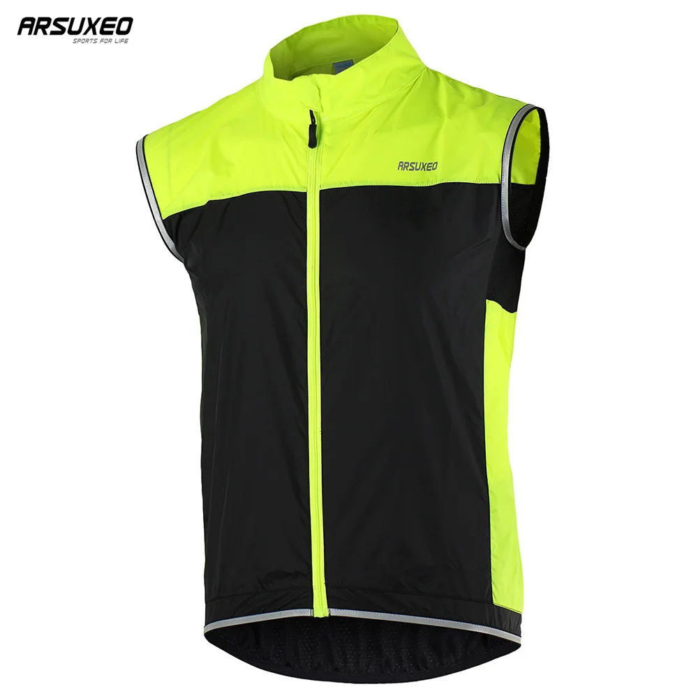 

ARSUXEO Cycling Vest Windproof Waterproof MTB Bike Bicycle Breathable Reflective Clothing Cycling Jacket Sleeveless 15V1