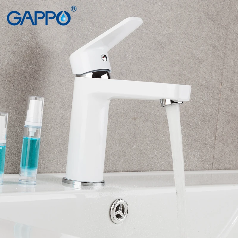 

Gappo white bathroom basin faucets deck mounted cold and hot water single handle Brass faucets Home Brand Improvement