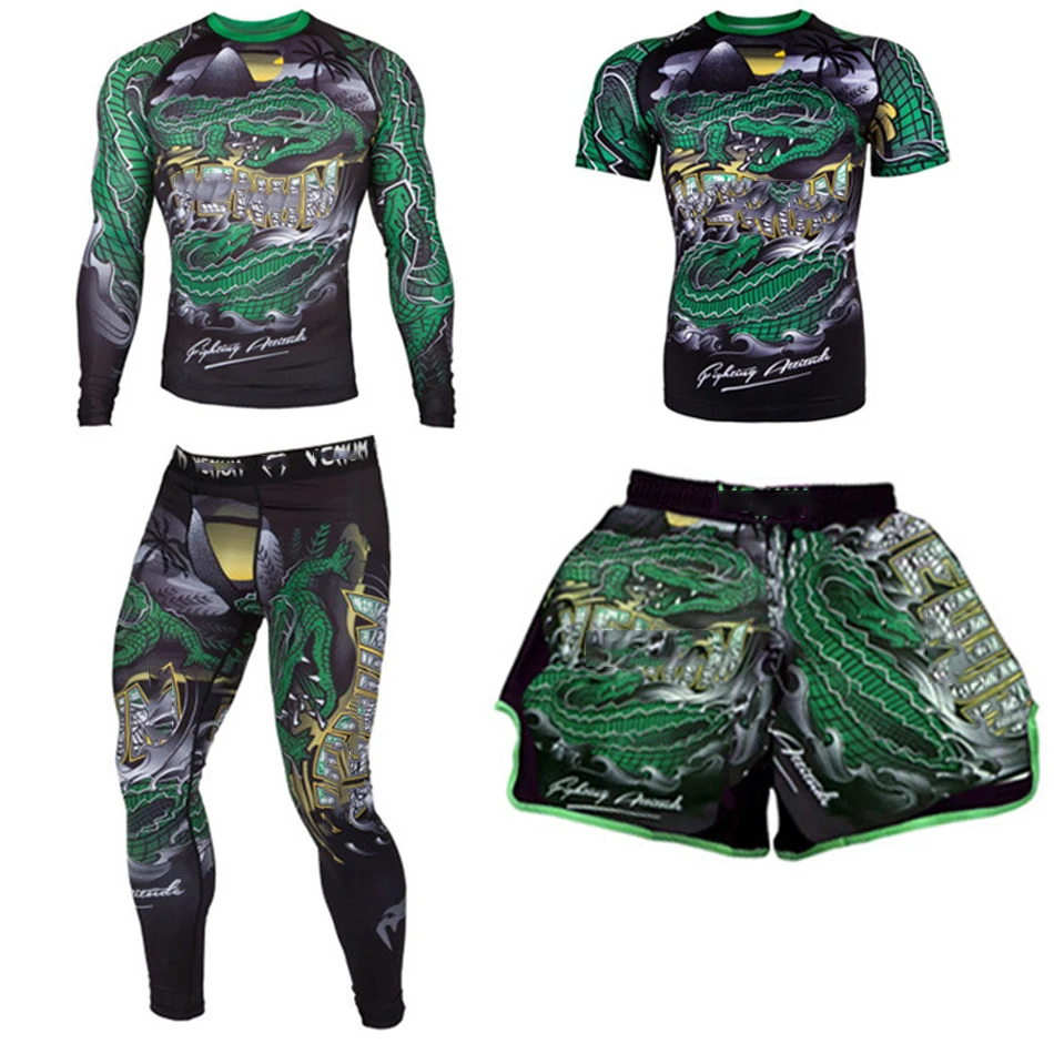 

Mma t shirt Rashguard mma men mannen set Bjj boxing shorts 3D Print Tight Skin Sport Fitness Muay Thai Suit Rash Guard Long pant