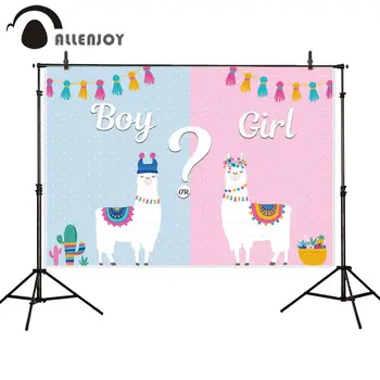 

Allenjoy Gender revealing party photography background baby guess cartoon cactus alpaca knots backdrop photophone photocall
