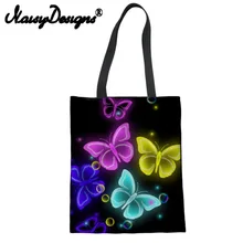 Бесшумные 3D Красочные бабочки напечатаны многоразовые парусиновые сумки для покупок для женщин cartoonTote Милая складывающаяся сумка ecoсумочка