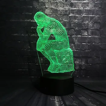 

LED Night Light RGB Rodin's The Thinker Le Poete Luminaria Table Kids 7 Color Christmas Gifts Home Deacorative Art Light Boy
