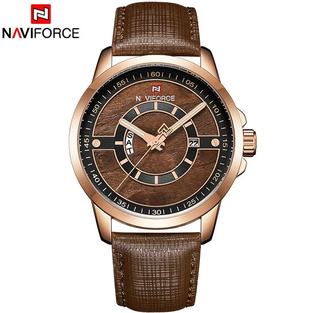 Лучшие брендовые Роскошные мужские часы naviforce модные повседневные кожаные кварцевые часы с датой мужские спортивные водонепроницаемые наручные часы Montre Homme - Цвет: gold brown