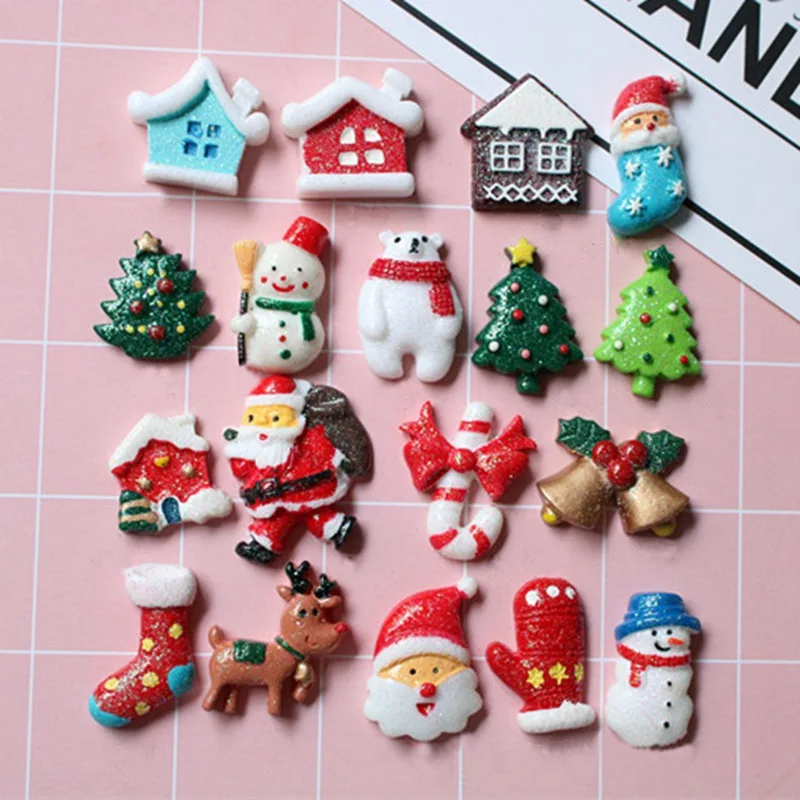 

4pcs mixed resin christmas series crafts flatback cabochon scrapbooking decorations fit hair clips embellishments beads diy