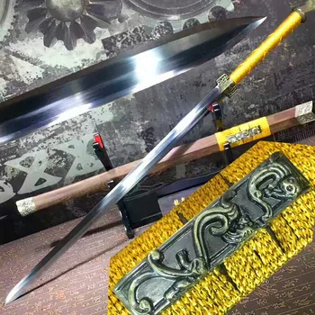 

Wushu Sword Handmade Chinese KungFu Han Tang Jian High Manganese Steel Blade Wood Scabbard Full Tang