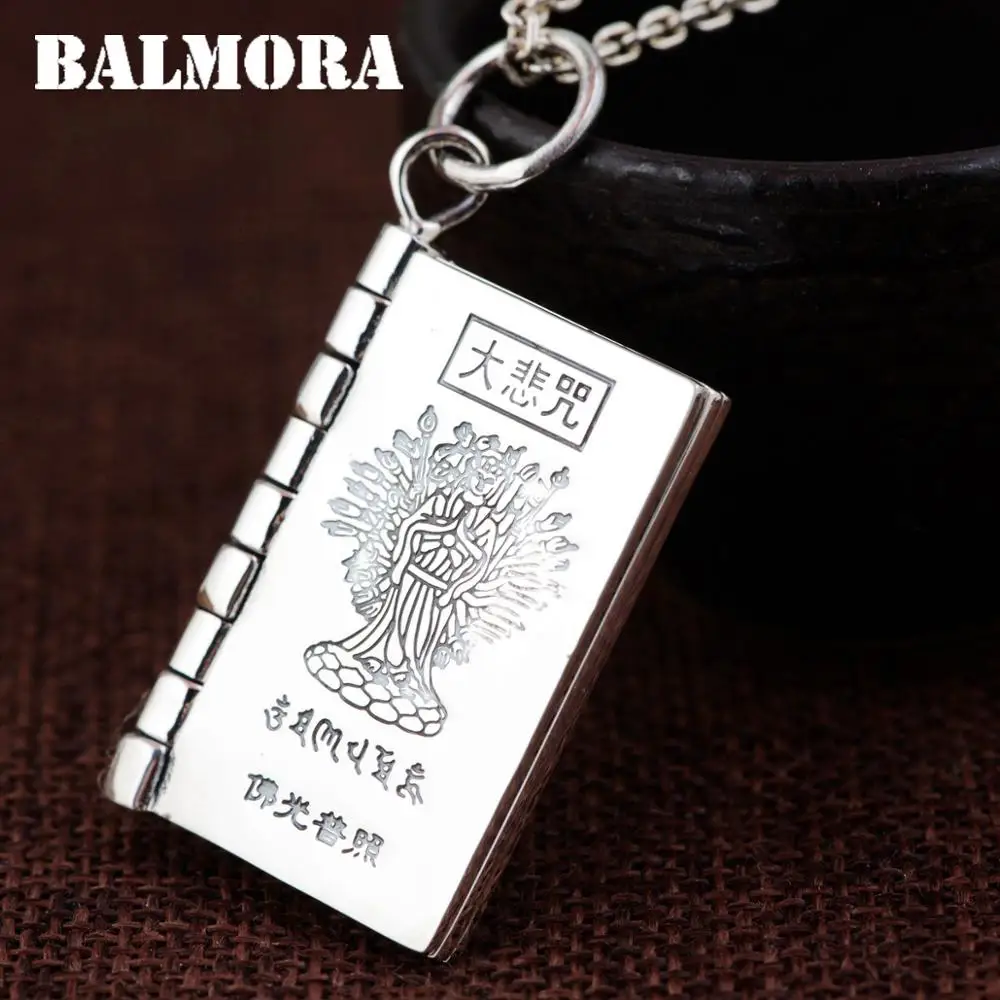 

BALMORA 990 Pure Silver Buddhistic Scripture Pendants for Women Men Accessories Gift Religious Jewelry Without a Chain SY18166