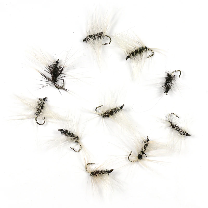 10PCS #10 Black Zebra Mosquito Fly Trout Fishing Dry Flies Fly Fishing Bait flys