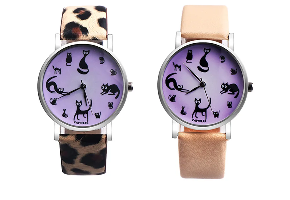 Женские часы с милым кошачьим циферблатом унисекс PU Кожаный ремешок аналог кварцевые наручные часы женские повседневные спортивные часы женские# YL5