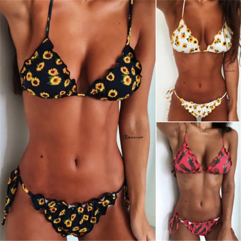 

2018 Women Push-up Padded Bra Bandage Bikini Set Swimsuit Triangle Swimwear Bathing Four Fruit Color Three Size