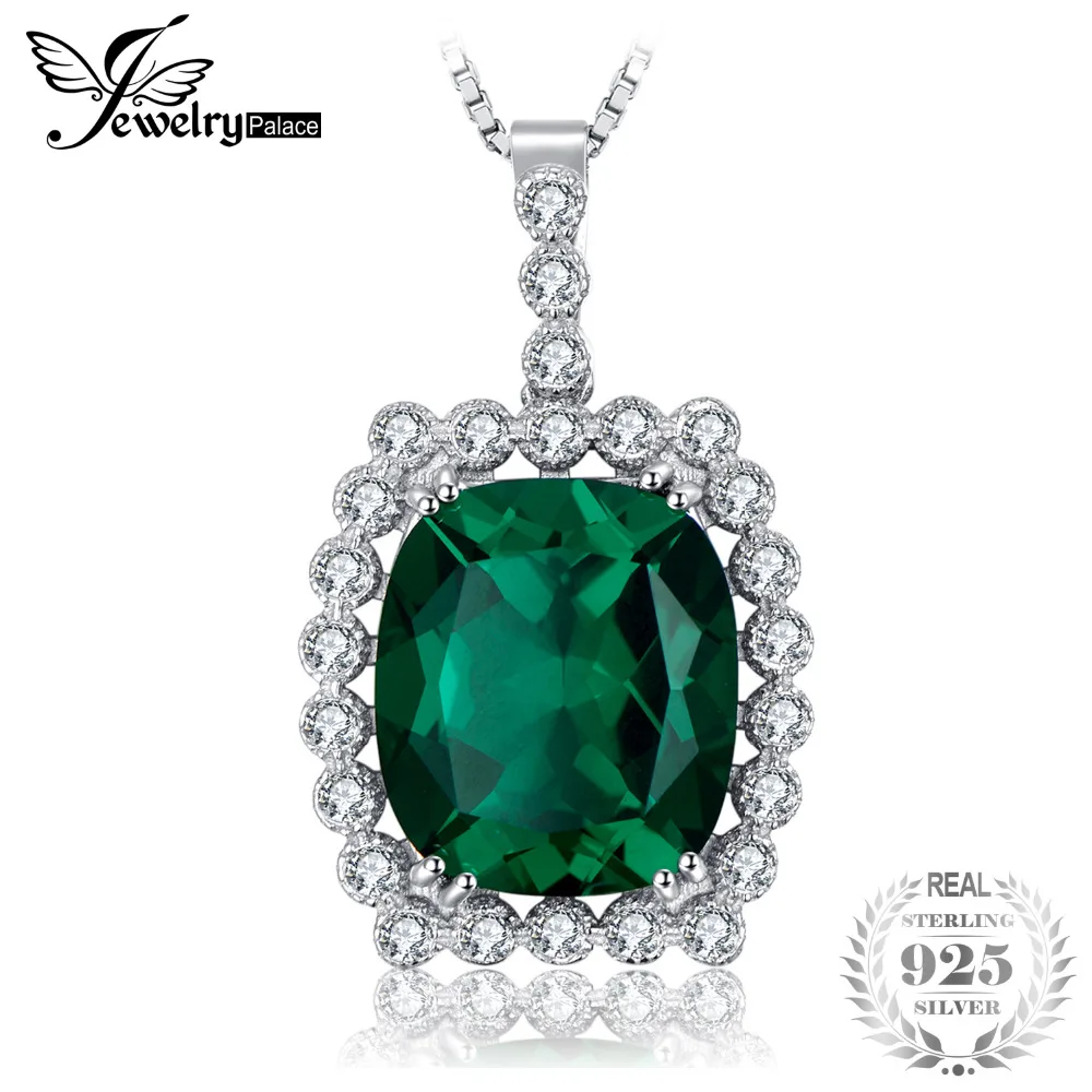 

JewelryPalace Luxury 11ct Created Emerald Necklaces & Pendants Real 925 Sterling Silver Box Chain 45cm Fine Jewelry