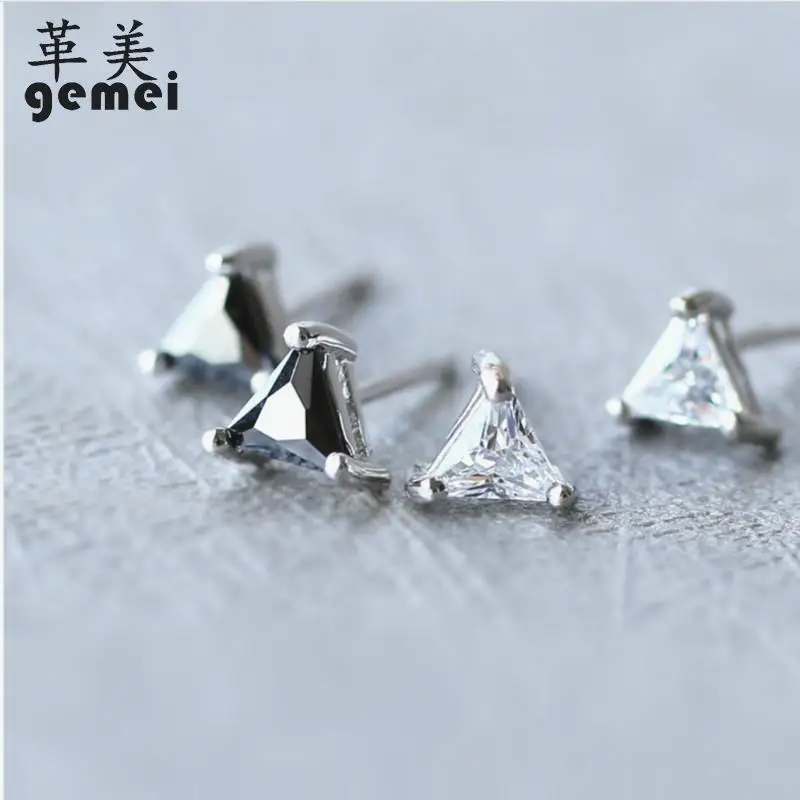 

Gemei 100% 925 Sterling Silver Geometric Triangle Cubic Zirconia Stud Earrings For Women Simple Fashion Party Jewelry
