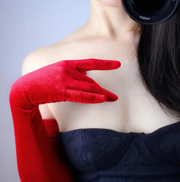 Women'a модные сексуальные тонкие бархатные перчатки для сенсорного экрана дамские вечерние длинные эластичные перчатки 60 см R591