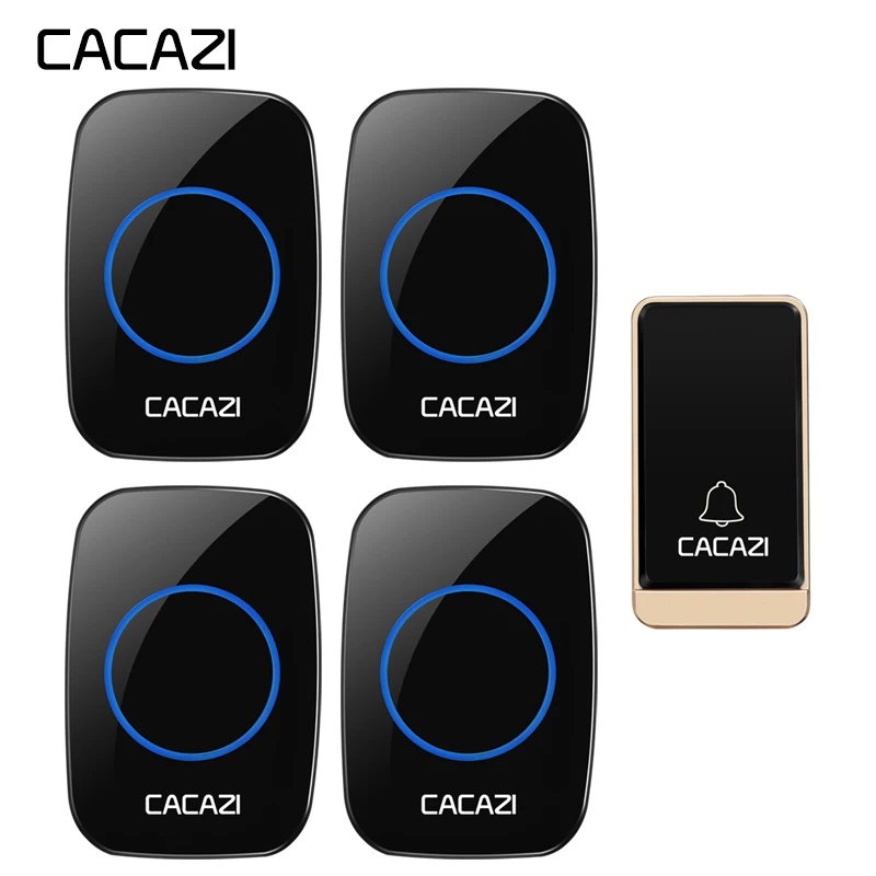 

CACAZI Wireless Waterproof Doorbell Self-powered No battery LED light EU Plug Cordless DoorBell 1 Button 4 Receiver 38 Chimes