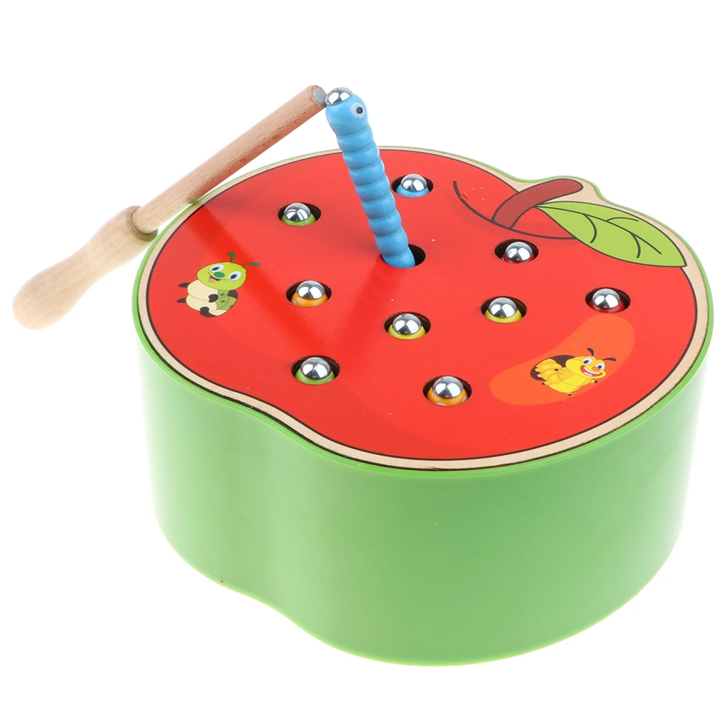 

Wooden Apple Board Magnet Bug Catching Game Toy Kit Toddlers Early Educational Toy Gift