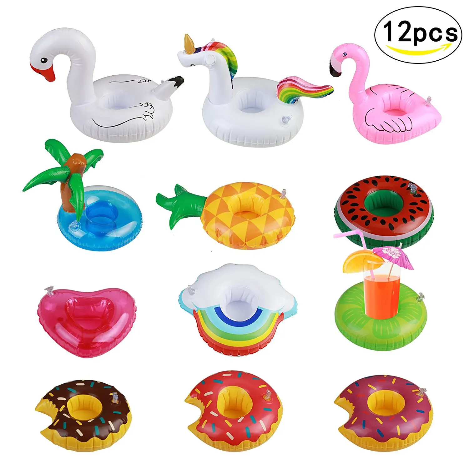 

METABLE 12pcs Inflatable Drink Holder Floating Coasters Cup Holders Swimming Devices for Pool Party Water Toy Kids Bath Shower