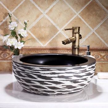 

China Handmade Ceramic Art Basin Sinks Counter Top Wash Basin Bathroom Vessel Sinks vanities bathroom ceramic hand wash basin