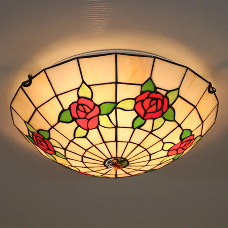 16 дюймов витражный стеклянный светильник в виде розы круглый потолочный светильник для гостиной кабинет лампа светодиодный светильник