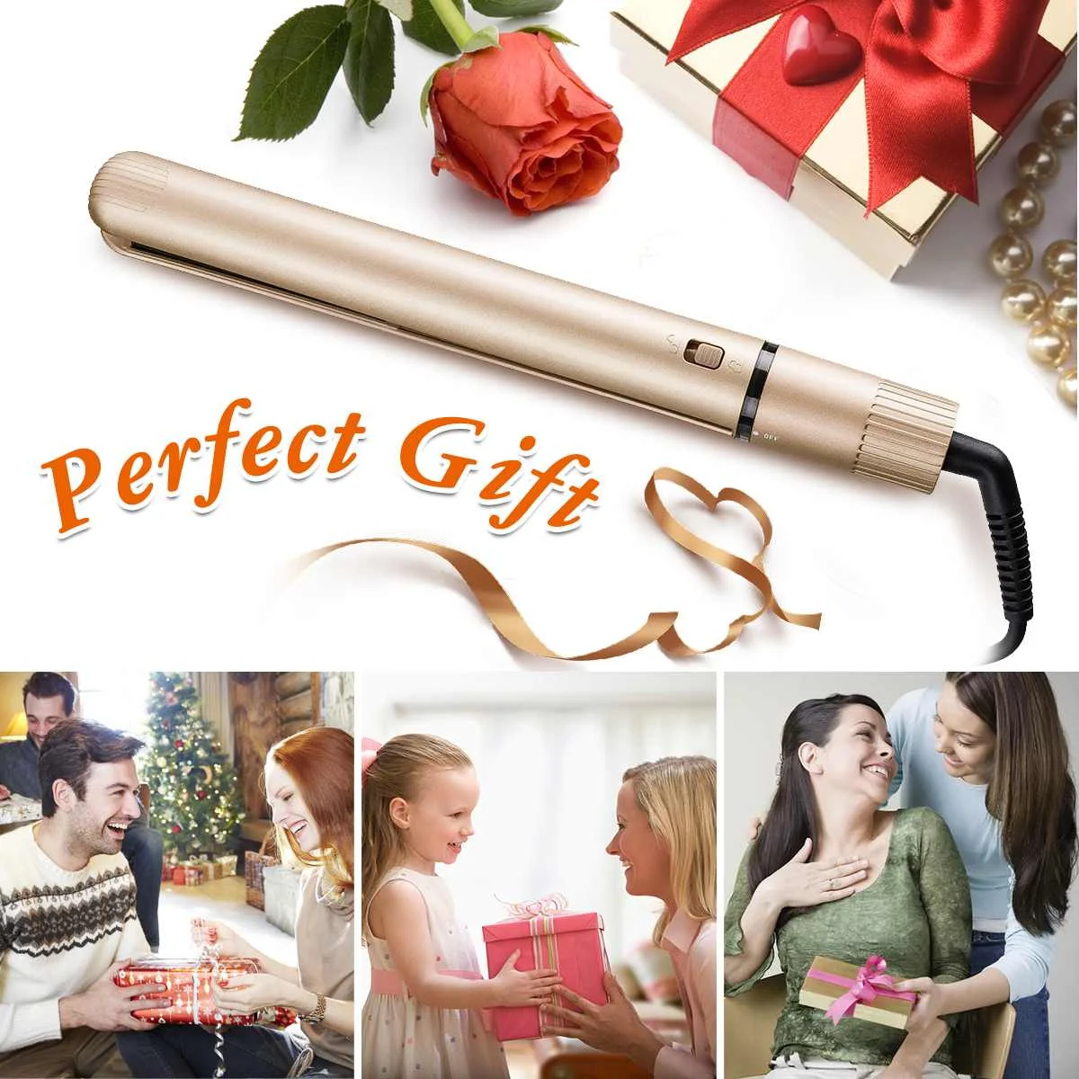 

2 in 1 Hair Straightener Curler Professional Hair Flat Iron Ceramic Golden Electric Curler Hair Styling Tools with Comb Clip