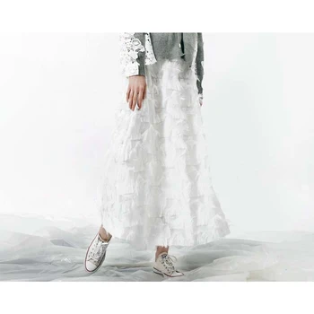 

Women Graceful Style High Waist Star Splicing Tassel All Matching Maxi Ankle-length Skirt Black White Gold FS0708