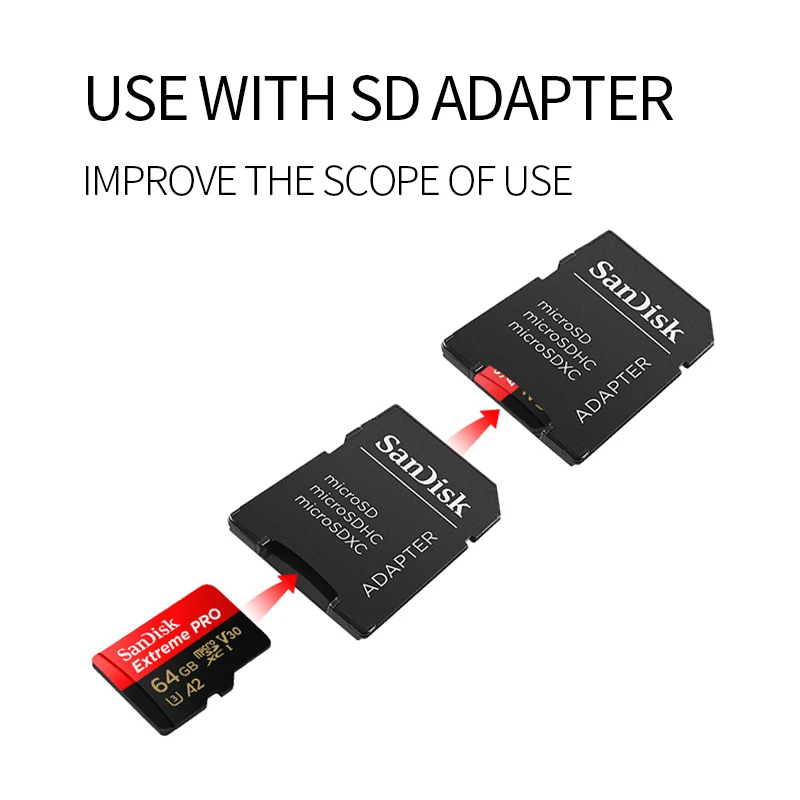 Sandisk Extreme Pro Micro SD карт до 170 МБ/с. 64 GB 128 GB sandisk TF карты памяти с адаптером SD A2 V30 U3 карты