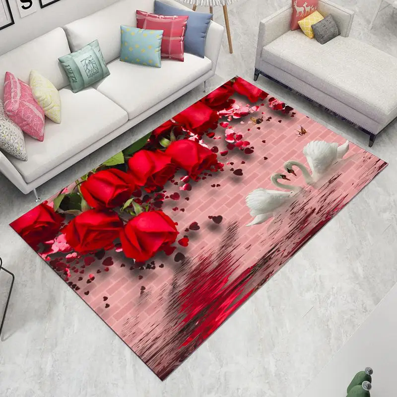 3D Carpets Flower Painting Living Room Bedroom Rug Sofa Coffee Table Mat Yoga Pad Blue Mediterranean Style Antiskid