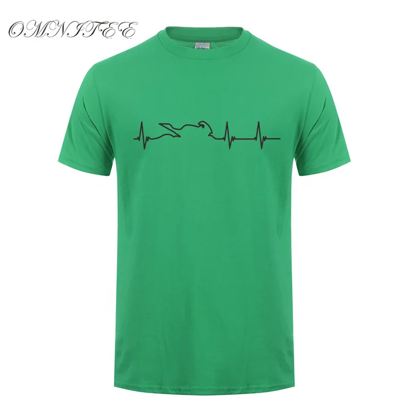 Omnitee Новая летняя футболка с мотором для мужчин с коротким рукавом хлопок мотоцикл футболки с изображением сердечного ритма мужская одежда Camisetas рубашка OT-738