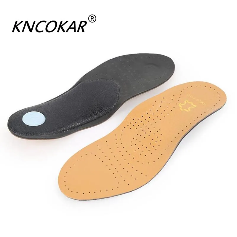 KNCOKAR عالية الجودة جلدية تقويم العظام نعل ل شقة القدم سيليكون النعال للرجال والنساء تنفس امتصاص العرق نعل