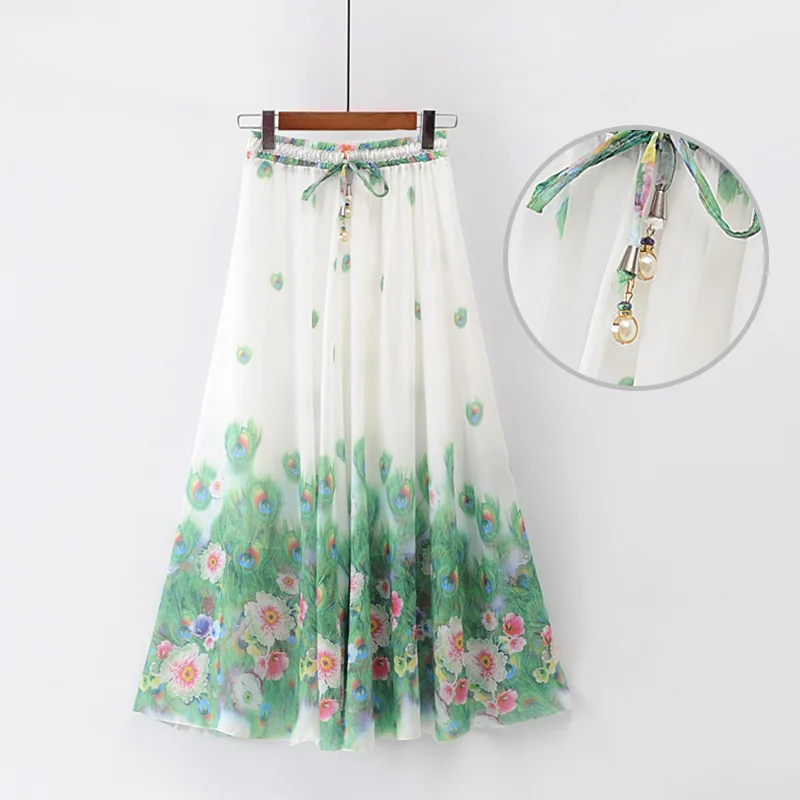 Женская шифоновая юбка с цветочным принтом универсальная длинная из тюля