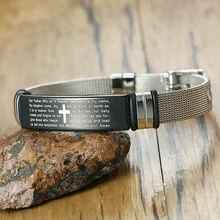 Personalizado Pulseira de Aço Inoxidável dos homens da Cruz Cristã a Oração do Senhor Personalizado Masculino Ajustável Bangle Dropshipping(China)