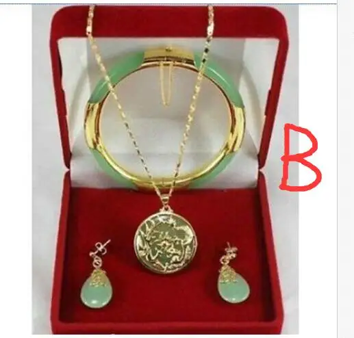 Последние несколько стилей модные ювелирные изделия зеленые модные ожерелья подвески, серьги, браслеты Набор нефритовые ювелирные изделия с кристаллами