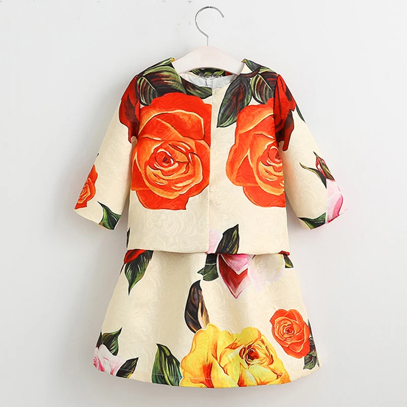 

Girls Clothes Sets Costume for Kids Clothing 2017 Brand Children Clothing Sets Girls Tracksuits Flower Jacket+Dress Baby Outfits