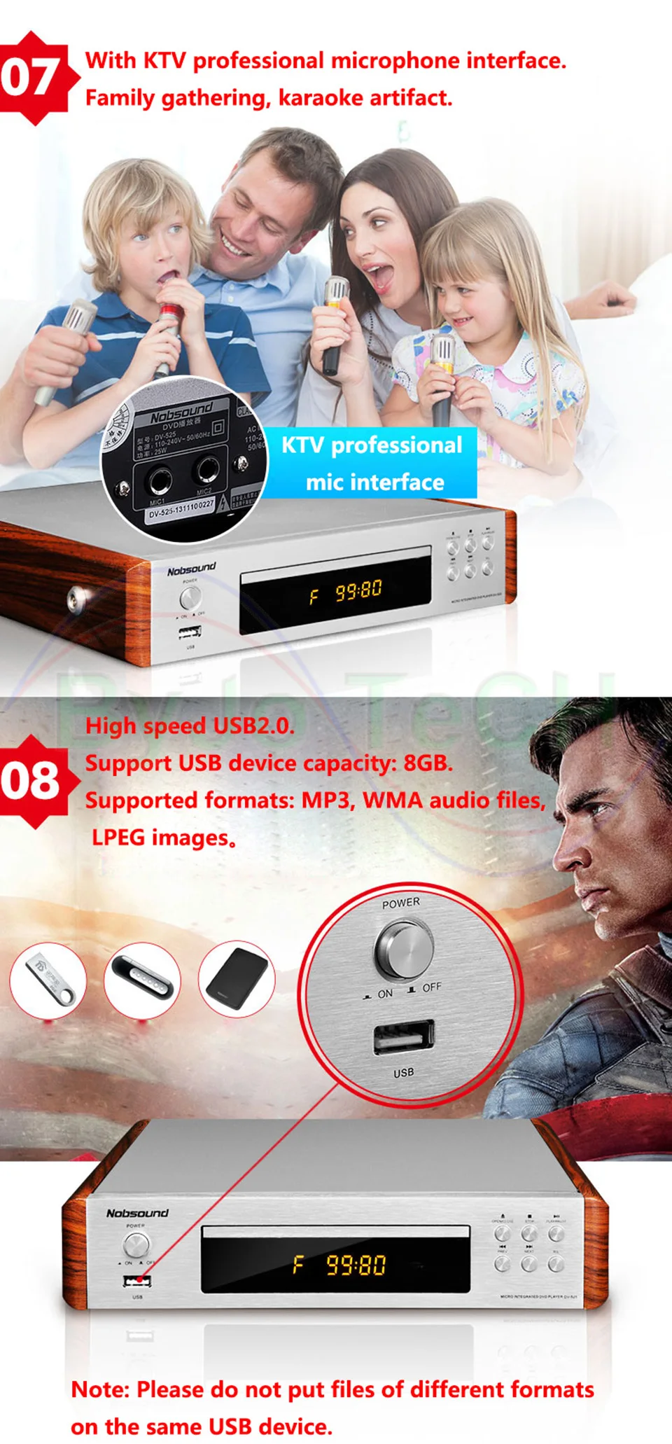 Nobsound DV525 HD DVD CD USB HDMI S-Video A-B функция повтора 5,1 объемный звук KTV профессиональный микрофонный интерфейс