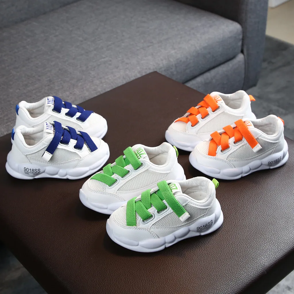 

2019 Autumn New Fashionable Mesh Net Breathable Leisure Sports Shoes For Girls White Shoes For Kids Boy Running Gym Shoes 15M-6T