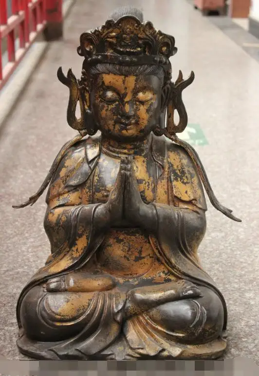 

S6700 21 Chinese Bronze Gilt Temple Ksitigarbha Joss Kwan-Yin Guan Yin Buddha Statue D0318
