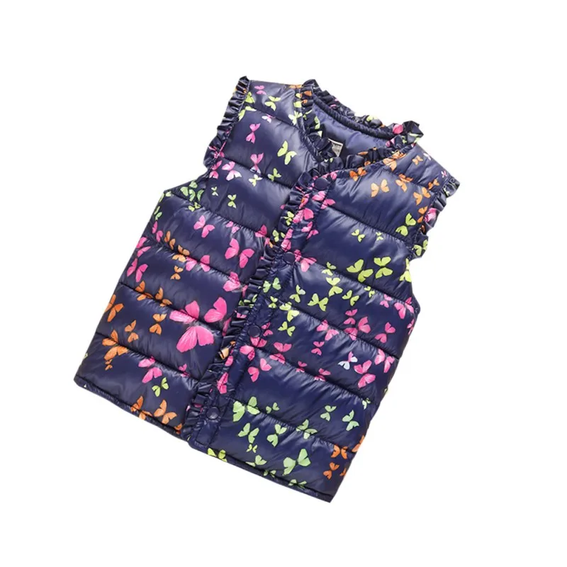 

1-6 Years Winter Girls Vests Children's Down Cotton Warm Vest Baby Girls Butterfly Print Waistcoat Kids Vest Outerwear
