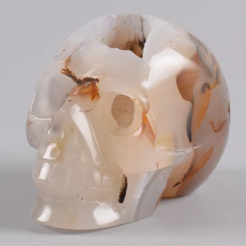 

720 g Hand Carved Skull Agate Crystal Geode 4.5 " Skulls Natural Stone Halloween Quartz Figurine Onyx Statue Feng Shui Decor