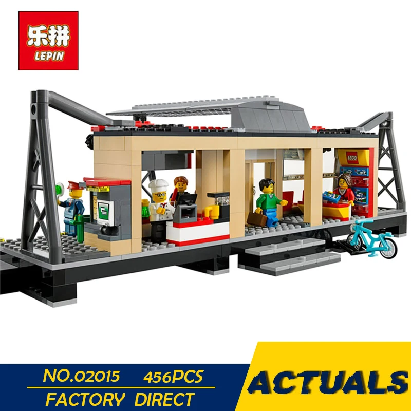 

LEPIN 02015 City Trains Train Station with Rail track Taxi 456Pcs Building Block Set Model Brick Toy Compatible 60050