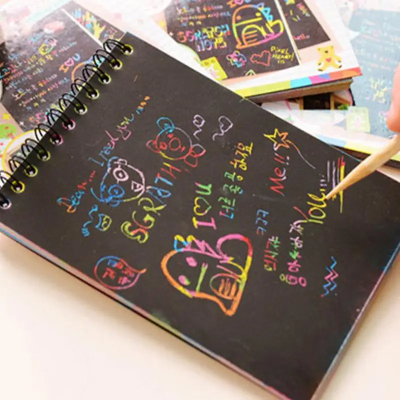 

Magic Color Scratch Note book Paper Black DIY Drawing Toys Scraping Painting Kid Doodle