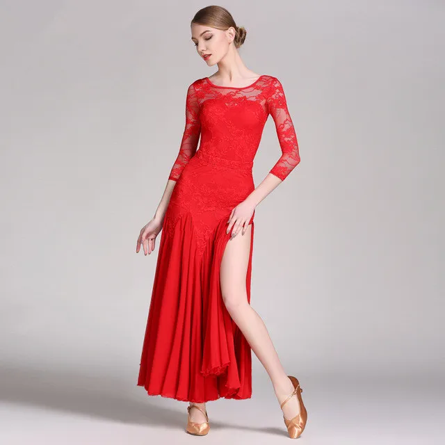 

Ballroom Dance Competition Dresses Ladies Standard Waltz Modern Women Foxtrot Tango Swing Lace Long Dancing Dress Performance