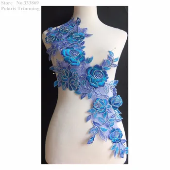 

2018 New Free Shipping 1pc x Blue/Silver Flower Embroidery Lace Applique Trim Motif Patch Dance Dress Costume Decorating PBNC43Y
