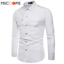 Новинка, мужская рубашка, повседневная, одноцветная, модная, с погонами, с длинным рукавом, мужская рубашка, приталенная, Camisa Masculina Chemise Homme