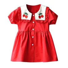 Милый кардиган с вишневыми лацканами; платье-свитер; одежда для маленьких девочек; праздничное платье принцессы с вышивкой вишни; F4