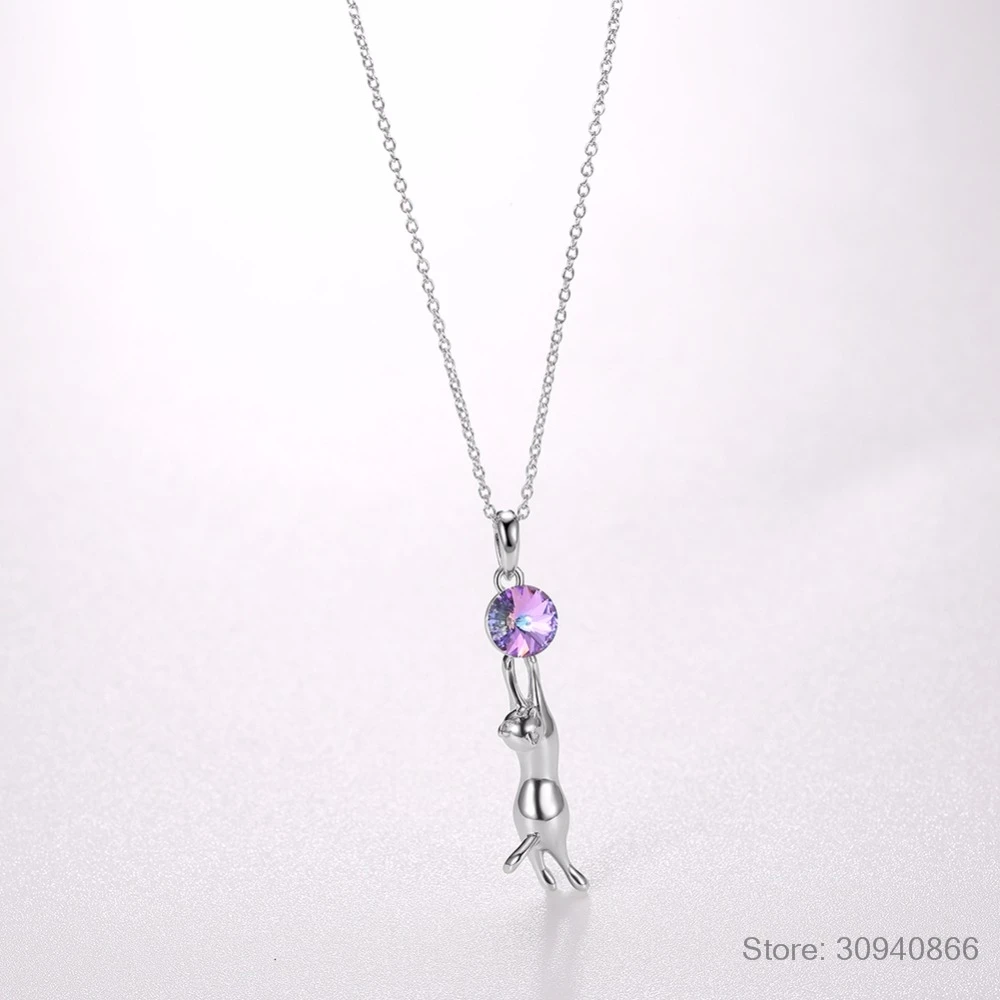 LEKANI кристаллами от Swarovski ожерелье 925 пробы Серебряное Сексуальное кошачье хрустальное ожерелье-подвеска животное длинное ювелирное изделие из бутика