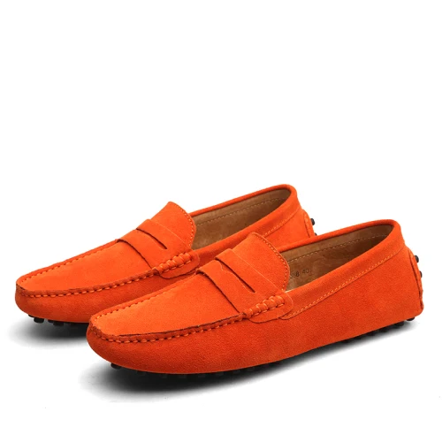 GOXPACER/Новое поступление; Осенняя мужская обувь в британском стиле; обувь из натуральной кожи; Мокасины без застежки; лоферы; Повседневная обувь; мужская обувь на плоской подошве - Цвет: Оранжевый