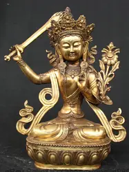 JP S61 18 "Тибет Буддизм Бронзовый Свинка Тара Wenshu Манджушри Бодхисаттвы Меч Статуя