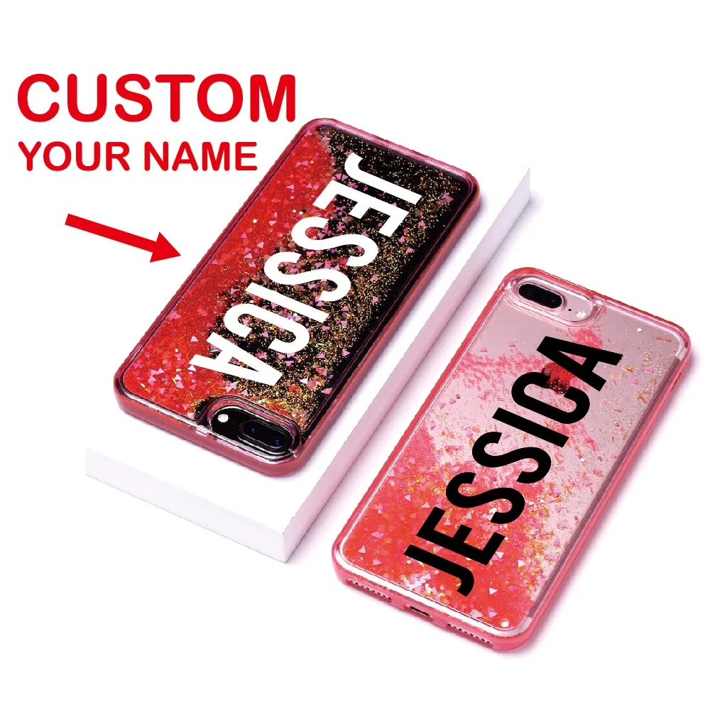 

Personalized Custom Liquid Glitter Silver Sparkle Name Text Soft Bumper Phone Case For iPhone 6 6S XS Max 7 7Plus 8 8Plus X