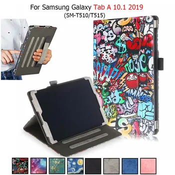 

For Samsung Galaxy Tab A 10.1 Case 2019 T510 T515 Print PU Leather Stand Cover With Hand Holder For Samsung Tab A 10.1 2019