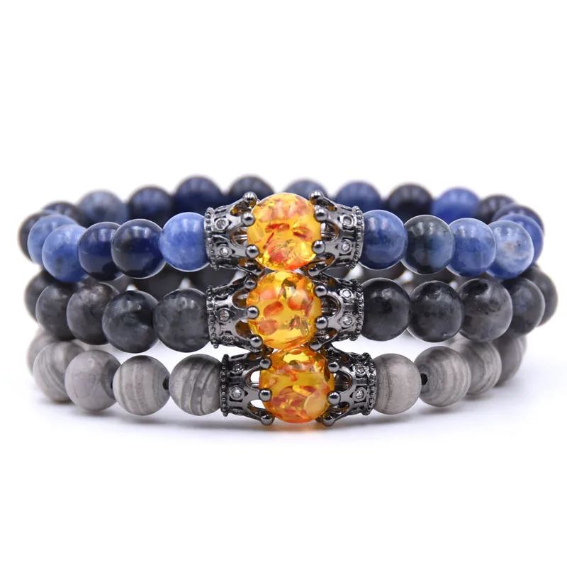 

HYHONEY Trendy natural stone Pave CZ double Crown Charms Bracelet For Men&Women Bracelets men Jewelry Pulseira hombres