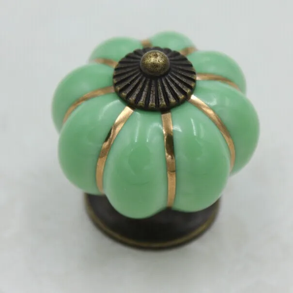 Kitchen Handle Knob Green Ceramic Drawer Knob Bronze Dresser