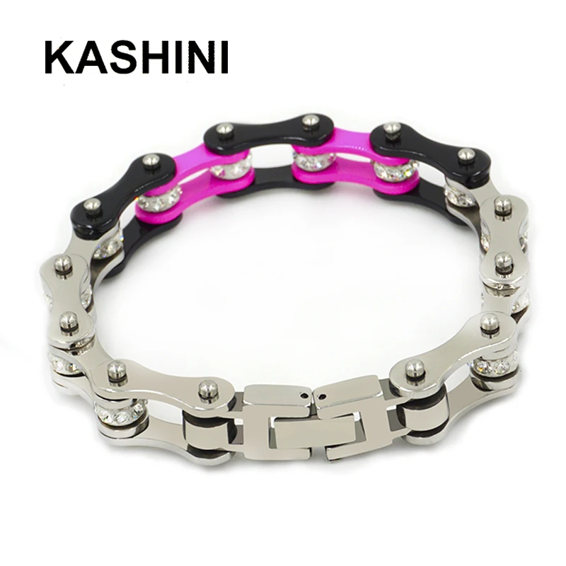 Байкерская цепочка, розовый, черный женский браслет из нержавеющей стали 316L, мотоциклетный ювелирный браслет из цепочек, подарок для женщин